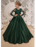 Green Lace Satin Long Sleeves Flower Girl Dress